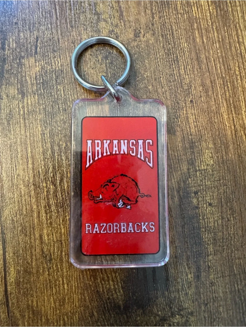Vintage Arkansas Razorbacks Acrylic Keychain Korea Running Hog Red NCAA College